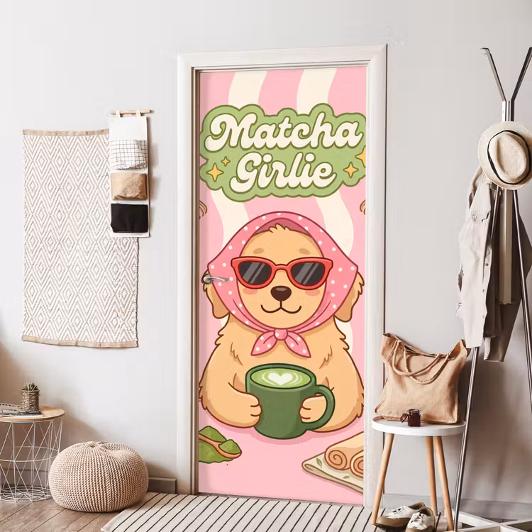 Matcha - Hond - Roze - Groen deurposter klein -sfeer6