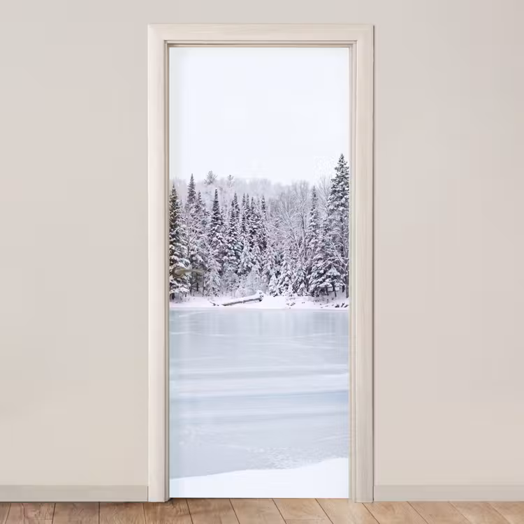 Meer - Dennen - IJs - Winter - Rustgevend deurposter klein -3d_beige