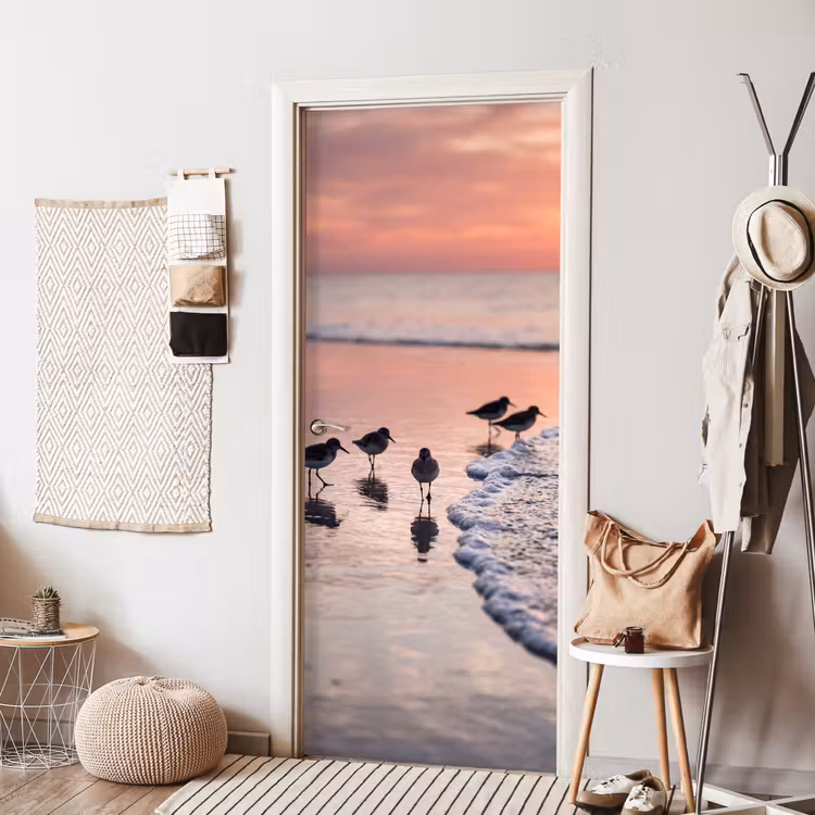 Meeuwen - Strand - Zee - Roze deurposter klein -sfeer6