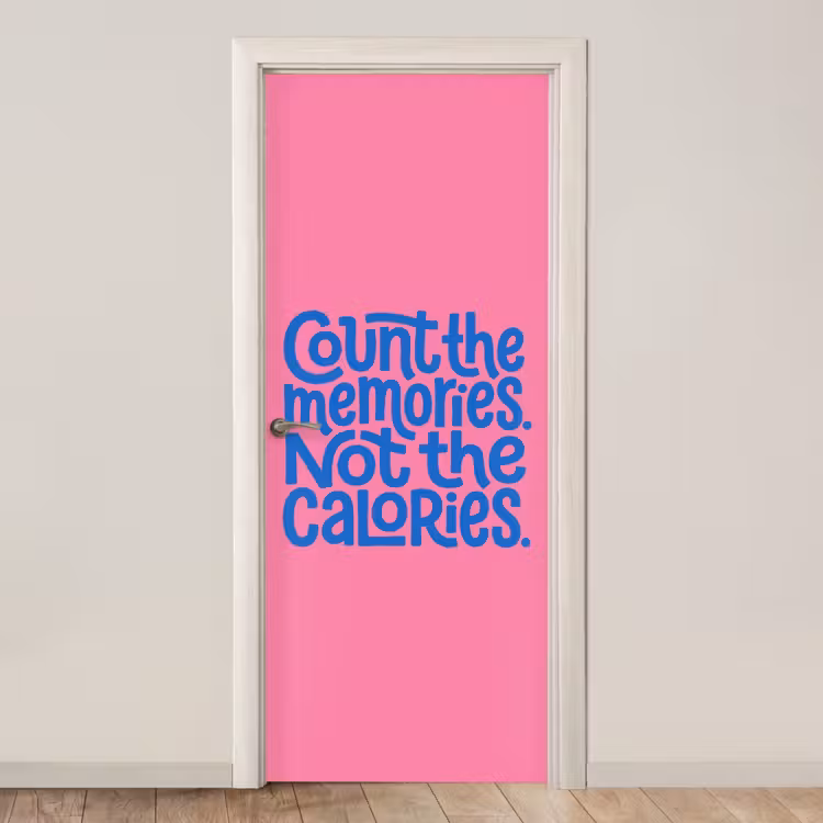 Memories - Roze - Blauw - Quote deurposter klein -3d_beige