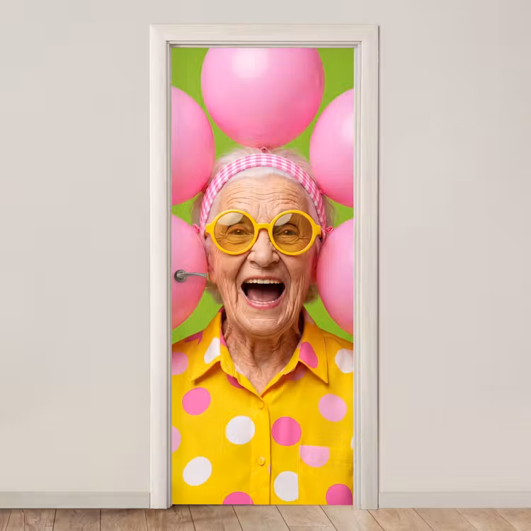 Mens - Ballonnen - Feest - Kleurrijk - Roze deurposter klein -3d_beige