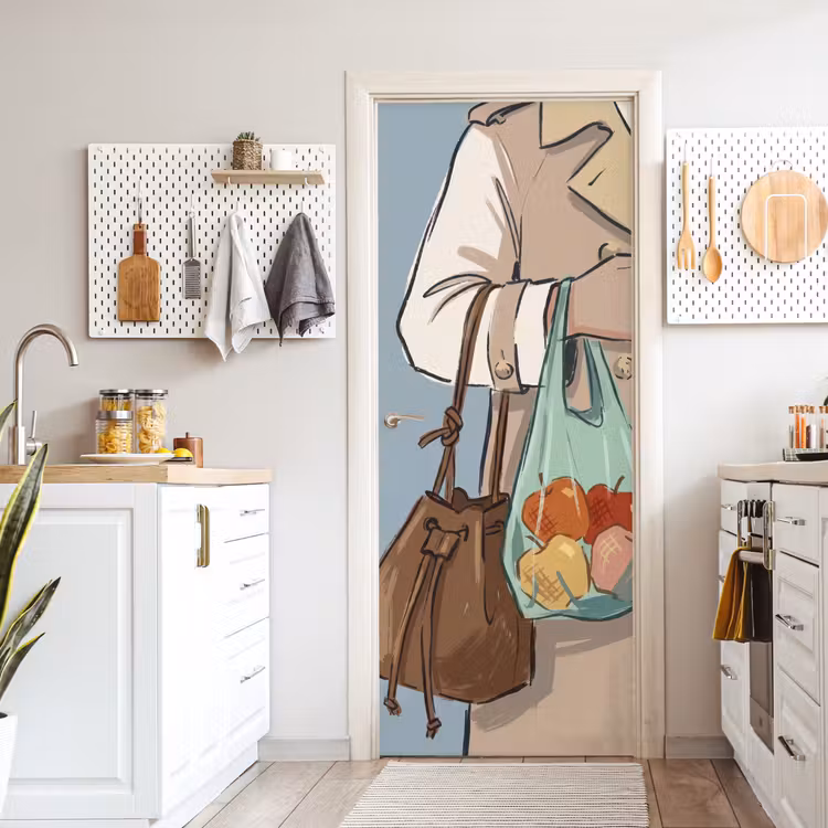 Mensen - Boodschappen - Stadsleven - Modern - Kleurrijk deurposter klein -sfeer5