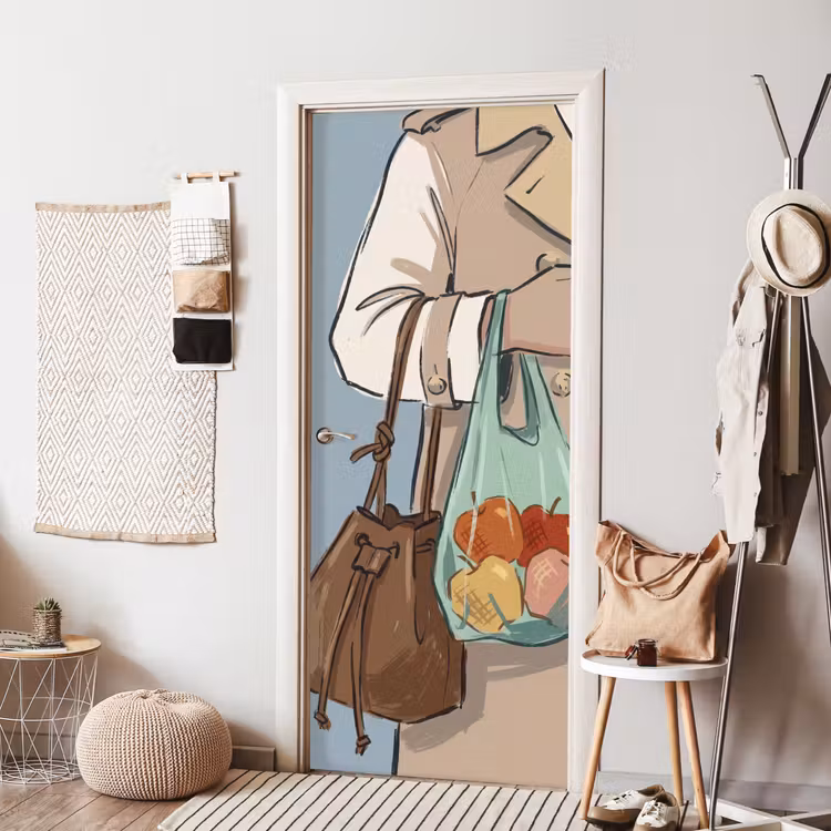 Mensen - Boodschappen - Stadsleven - Modern - Kleurrijk deurposter klein -sfeer6