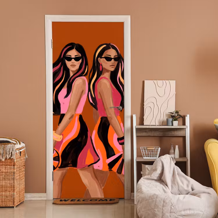 Mensen - Duo - Mode - Illustratie - Kleurrijk deurposter klein -sfeer1