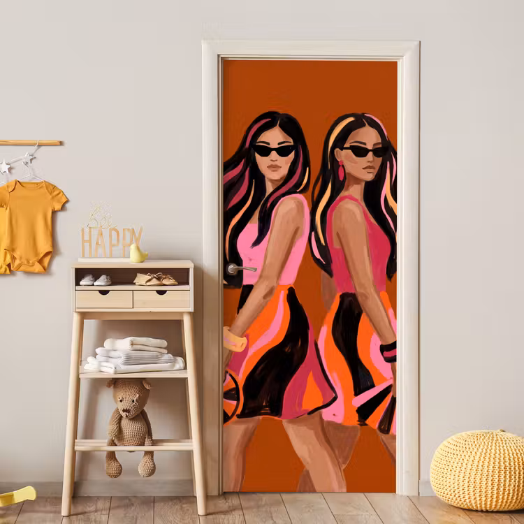 Mensen - Duo - Mode - Illustratie - Kleurrijk deurposter klein -sfeer4
