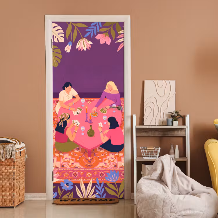 Mensen - Kaartspel - Interieur - Modern - Kleurrijk deurposter klein -sfeer1