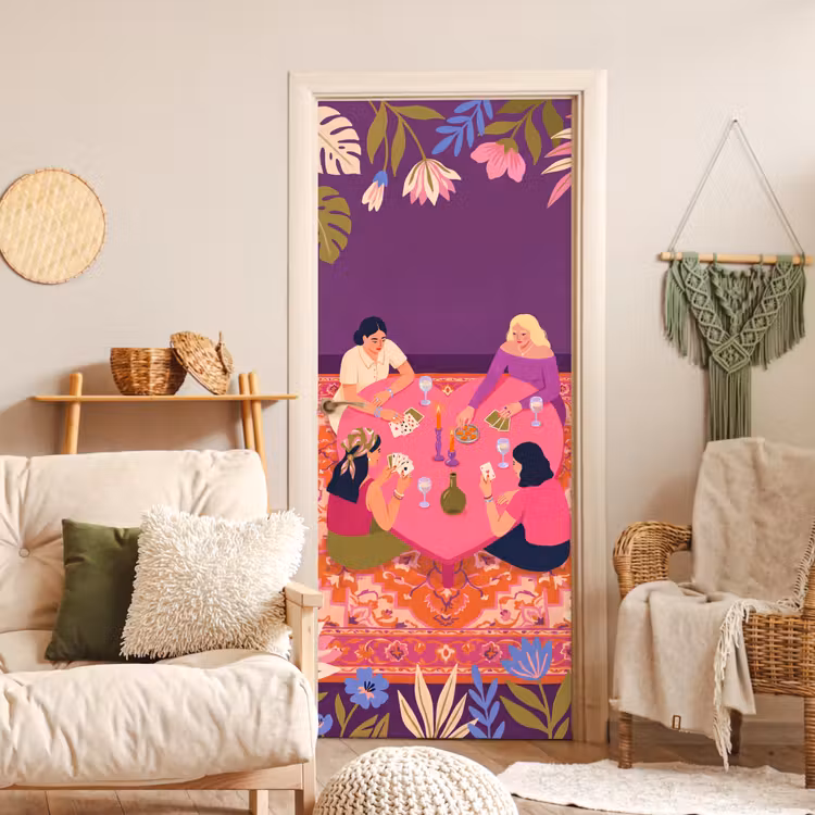 Mensen - Kaartspel - Interieur - Modern - Kleurrijk deurposter klein -sfeer2