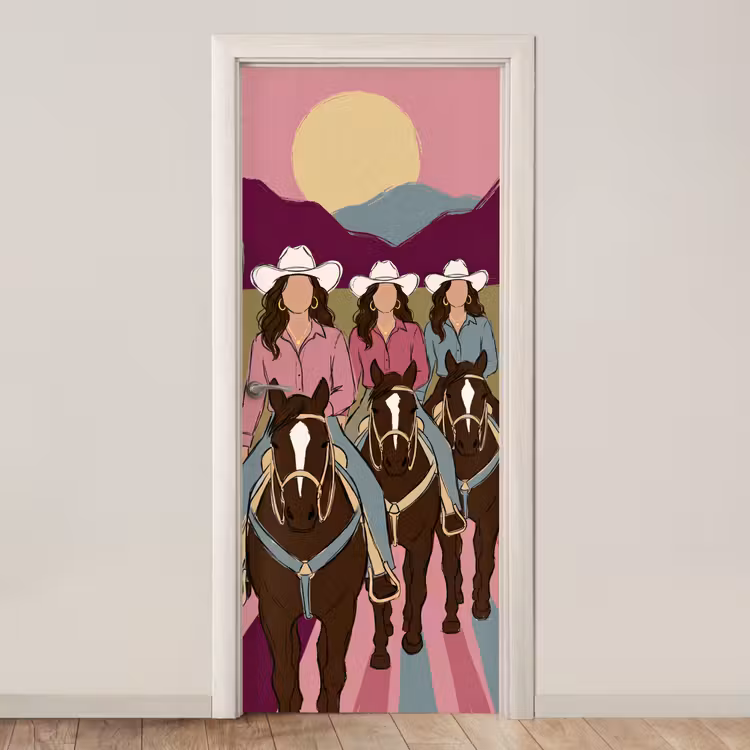 Mensen - Paard - Woestijn - Abstract - Roze deurposter klein -3d_beige