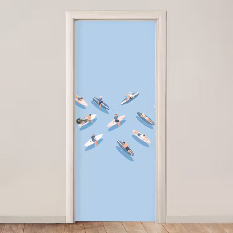 Mensen - Surfen - Water - Zomer - Illustratie deurposter klein -3d_beige