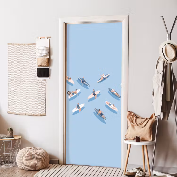 Mensen - Surfen - Water - Zomer - Illustratie deurposter klein -sfeer6