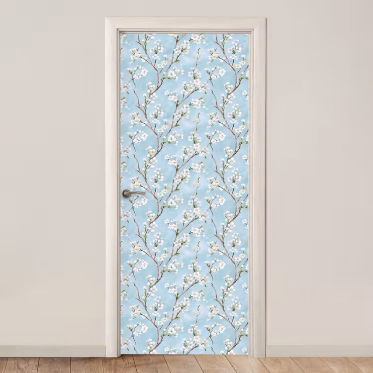 Kersenbloesem - Textuur - Blauw deurposter klein 289 -3d_beige