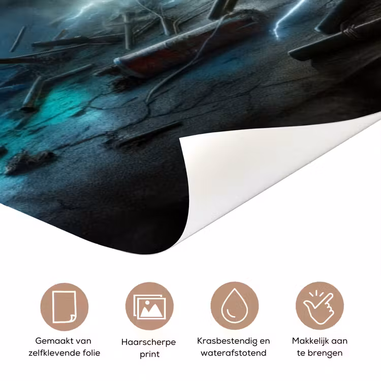 Monstertruck met bliksem en gloeiende wielen in een storm met personaliseerbare tekst bovenaan. deurposter klein -closeup_NL