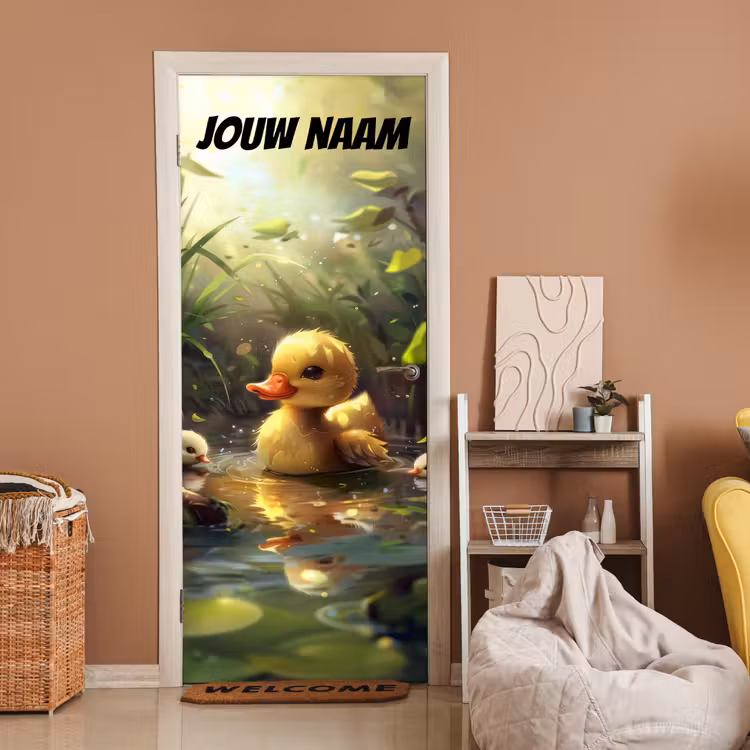 Schattig eendje in water met de tekst “Deze kamer is van: jouw naam”. deurposter klein -sfeer1