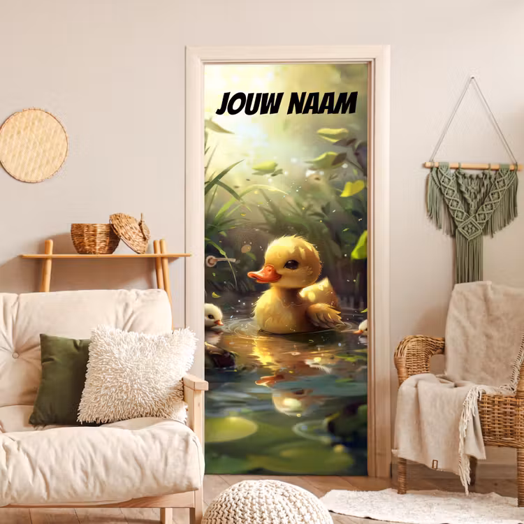 Schattig eendje in water met de tekst “Deze kamer is van: jouw naam”. deurposter klein -sfeer2