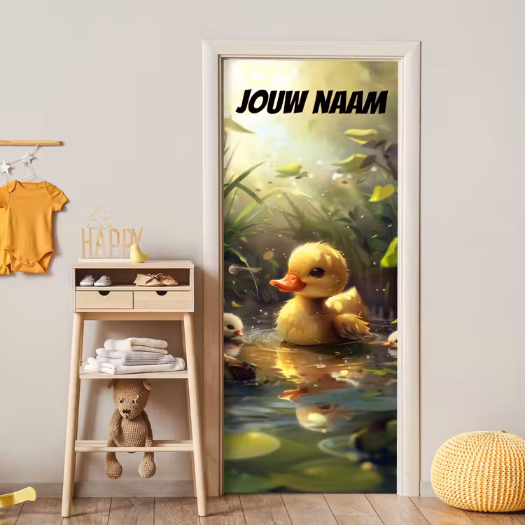 Schattig eendje in water met de tekst “Deze kamer is van: jouw naam”. deurposter klein -sfeer4