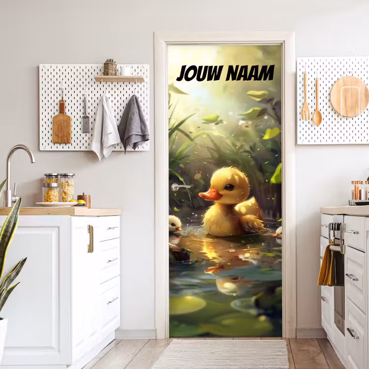 Schattig eendje in water met de tekst “Deze kamer is van: jouw naam”. deurposter klein -sfeer5