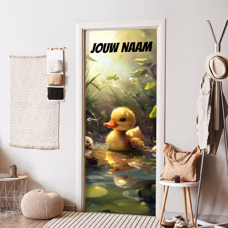 Schattig eendje in water met de tekst “Deze kamer is van: jouw naam”. deurposter klein -sfeer6