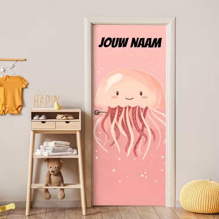Schattige kwal in roze tinten met de tekst “Deze kamer is van: jouw naam”. deurposter klein -sfeer4