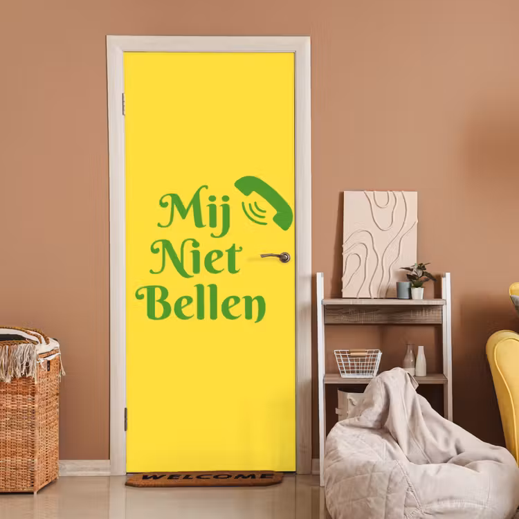 Mij niet bellen - Telefoon - Geel deurposter klein -sfeer1
