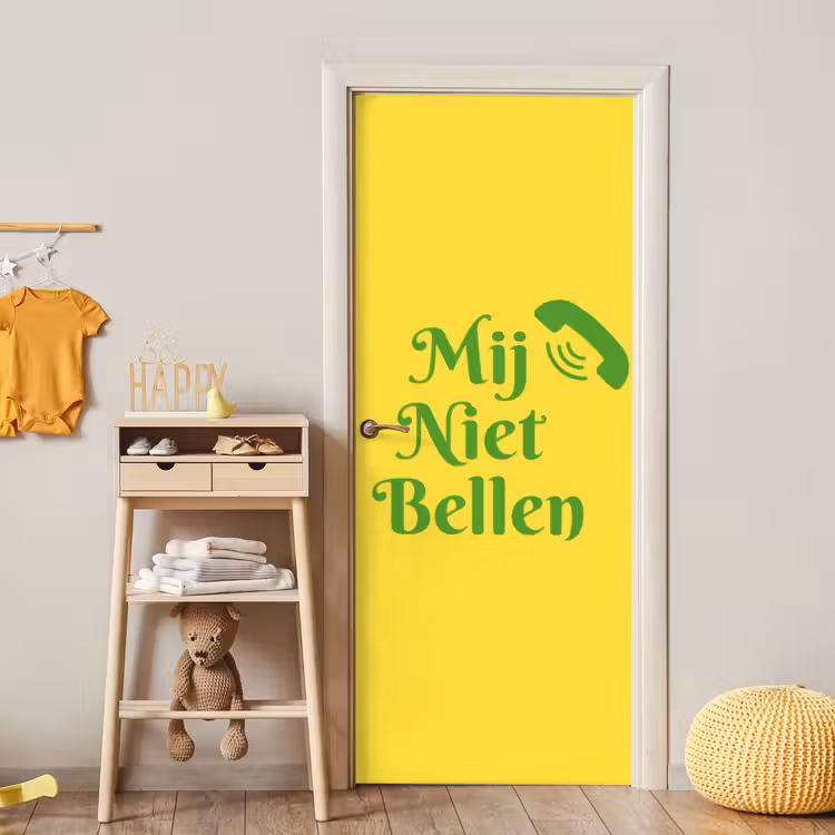 Mij niet bellen - Telefoon - Geel deurposter klein -sfeer4