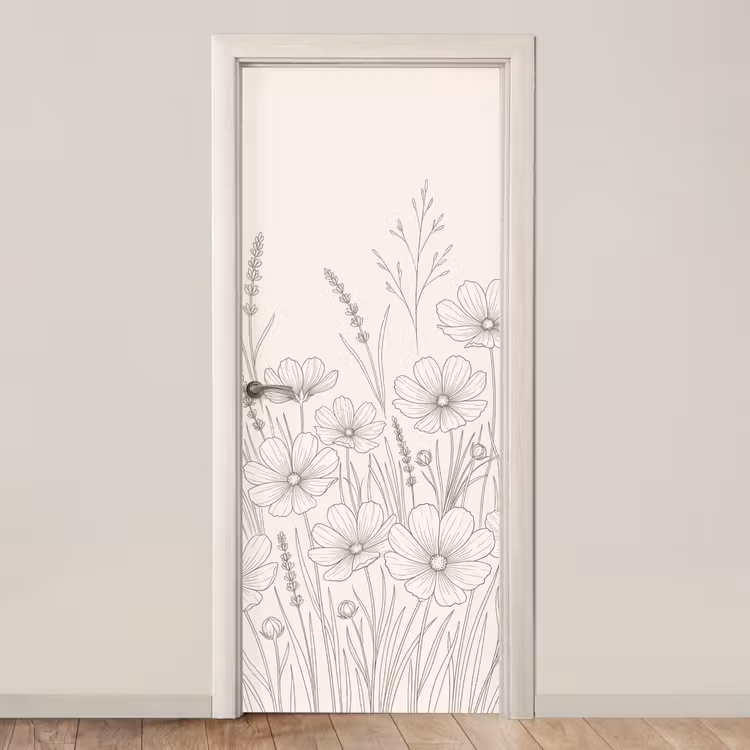Minimalistisch - Modern - Bloemen - Beige deurposter klein -3d_beige
