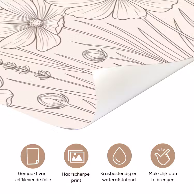 Minimalistisch - Modern - Bloemen - Beige deurposter klein -closeup_NL