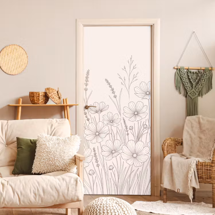 Minimalistisch - Modern - Bloemen - Beige deurposter klein -sfeer2