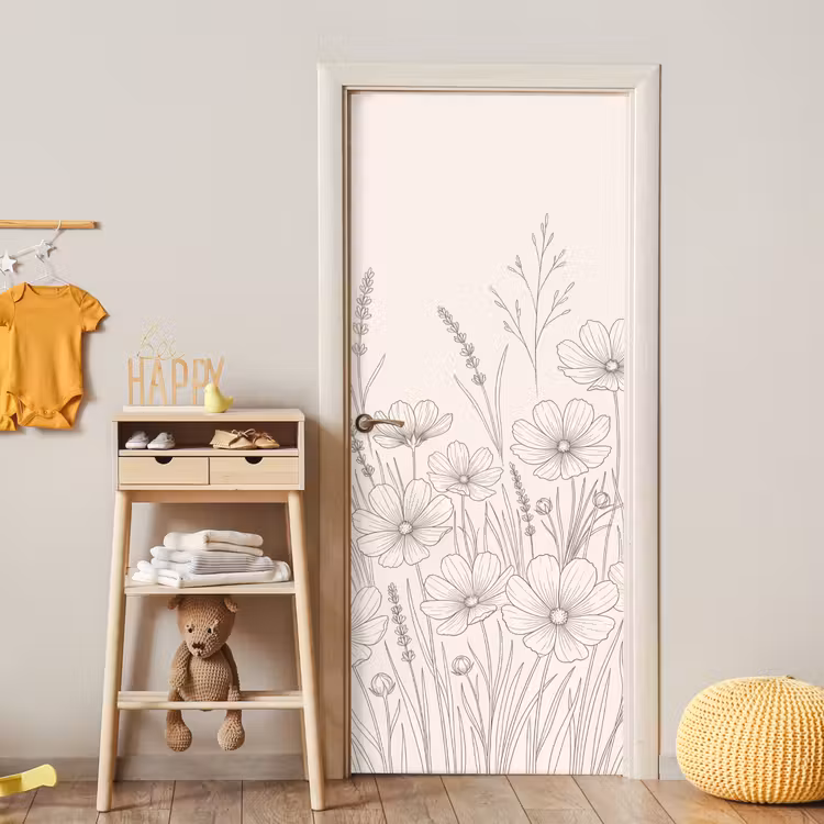 Minimalistisch - Modern - Bloemen - Beige deurposter klein -sfeer4