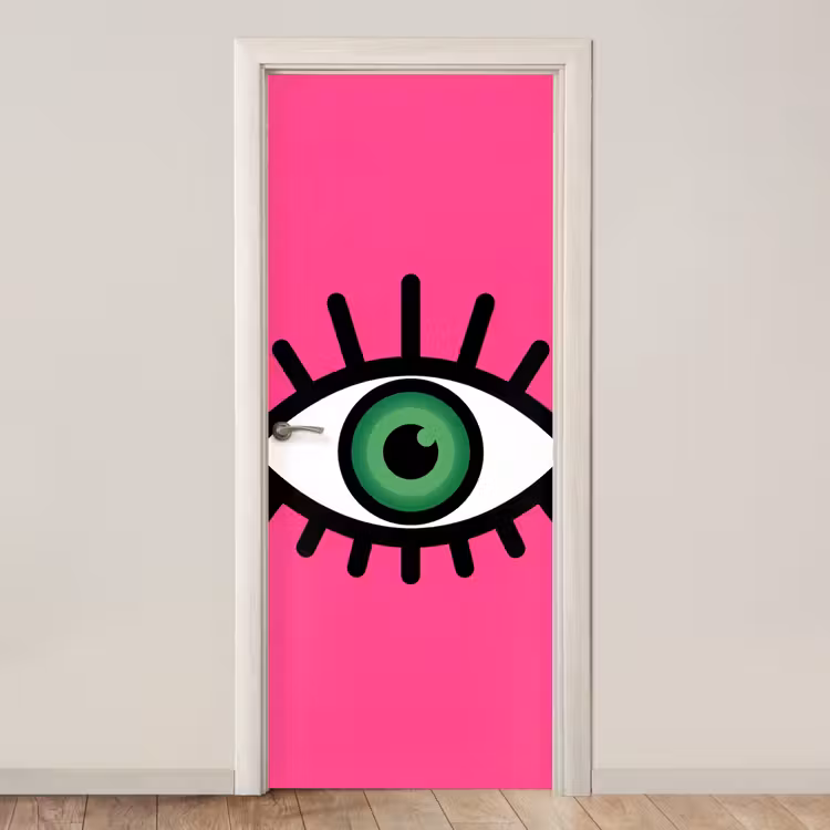 Minimalistisch - Oog - Roze deurposter klein -3d_beige