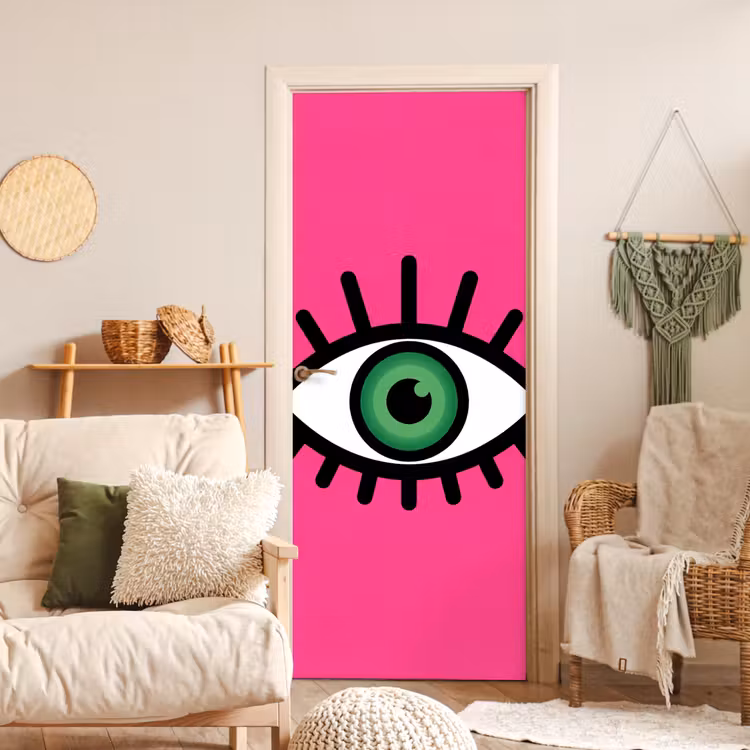 Minimalistisch - Oog - Roze deurposter klein -sfeer2