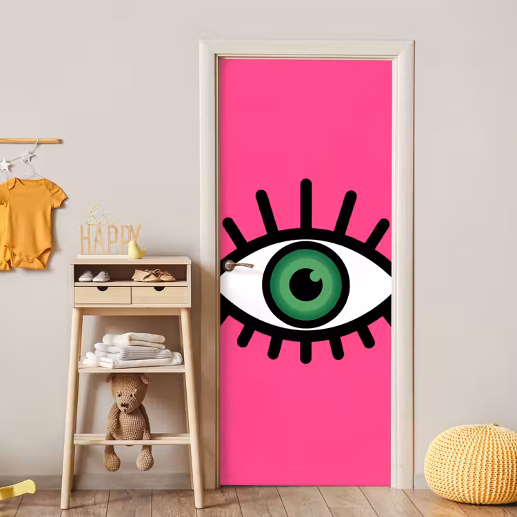 Minimalistisch - Oog - Roze deurposter klein -sfeer4