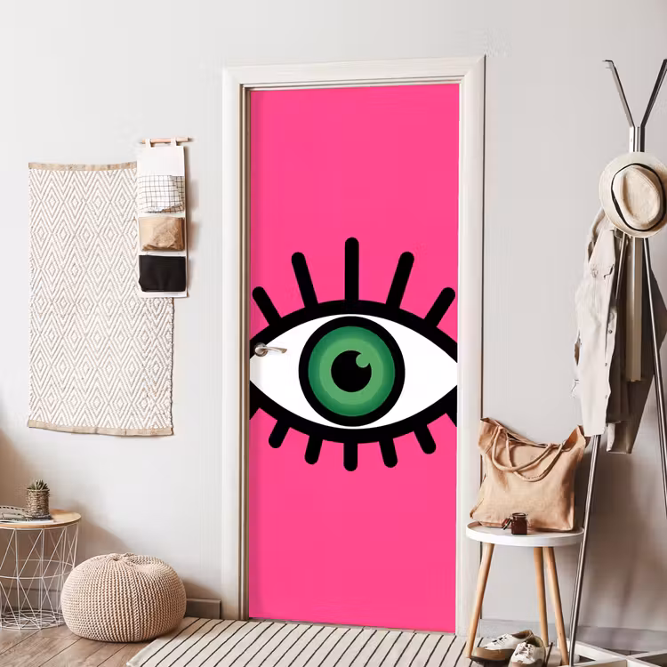 Minimalistisch - Oog - Roze deurposter klein -sfeer6