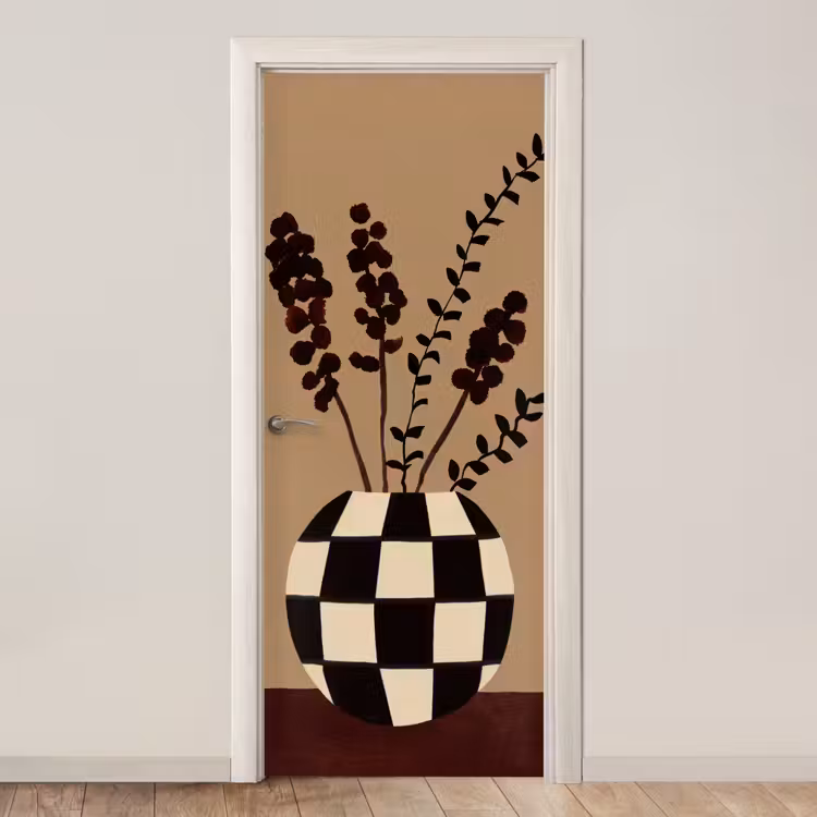 Minimalistisch - Vaas - Bloemen - Bruin deurposter klein -3d_beige