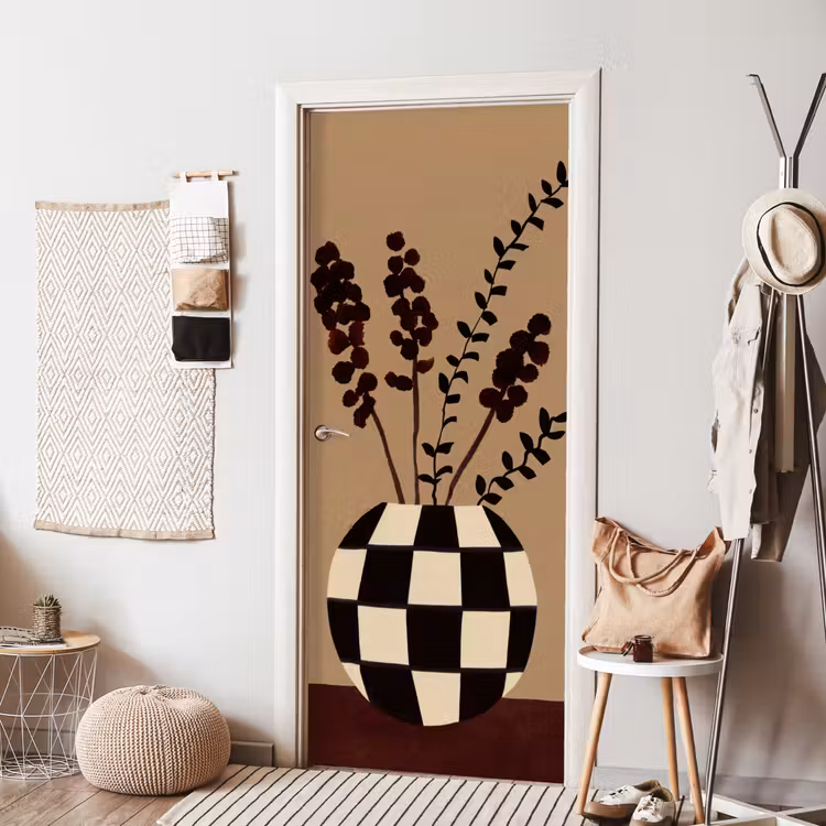 Minimalistisch - Vaas - Bloemen - Bruin deurposter klein -sfeer6
