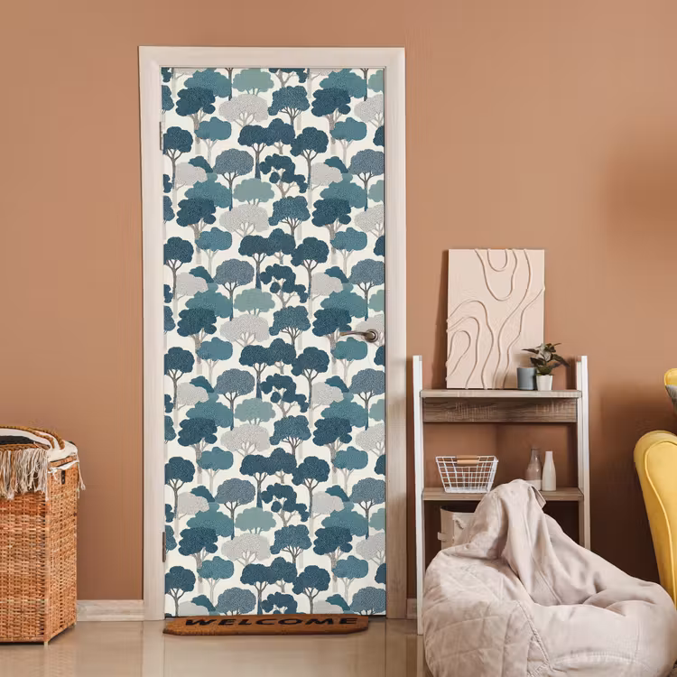 Modern - Bomen - Bos - Patroon - Blauw deurposter klein 289 -sfeer1