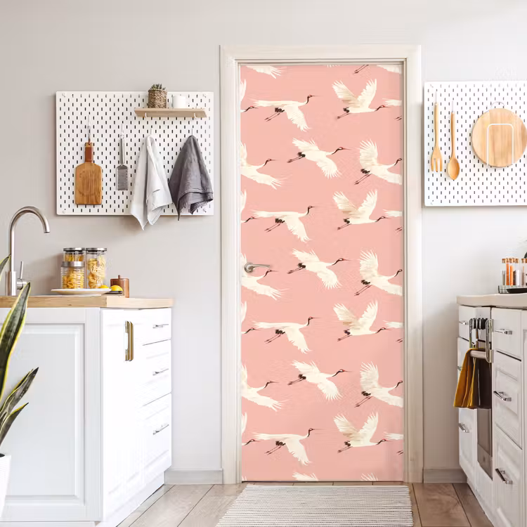 Modern - Kraanvogels - Roze deurposter klein 289 -sfeer5