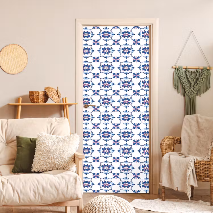 Modern - Patroon - Blauw - Roze deurposter klein 289 -sfeer2