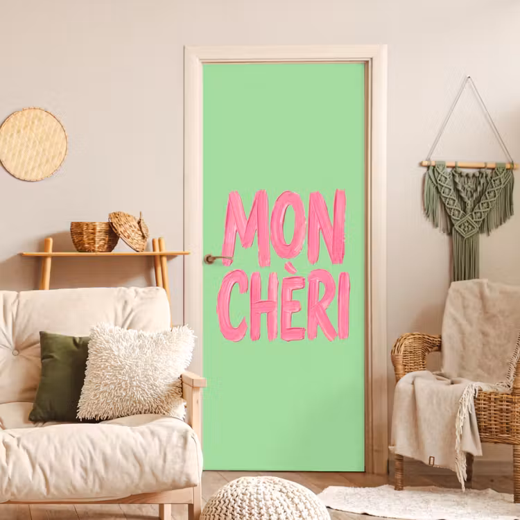 Mon cheri - Groen - Roze deurposter klein -sfeer2