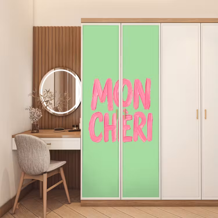 Mon cheri - Groen - Roze deurposter klein -sfeer3