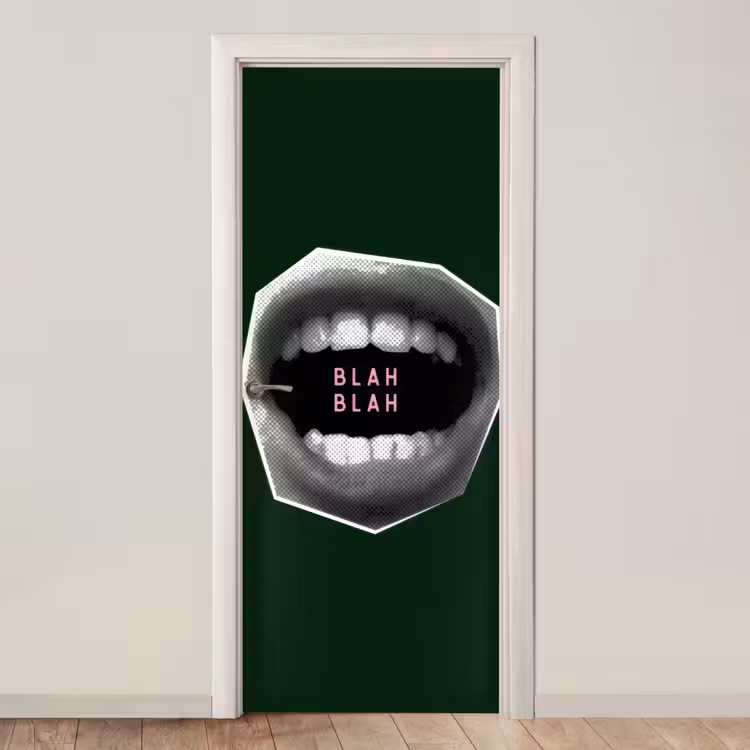 Mond - Groen - Illustratie - BLAH BLAH deurposter klein -3d_beige
