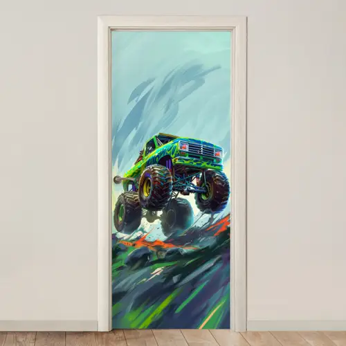 Monstertruck - Auto - Jongens - Groen deurposter klein -3d_beige