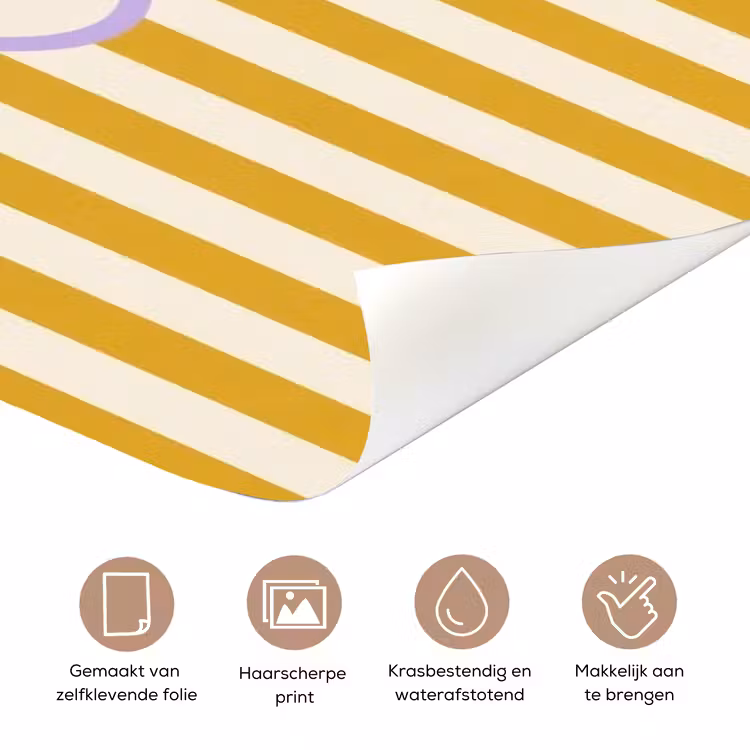 More coffee - Geel - Paars - Strepen - Mok deurposter klein -closeup_NL