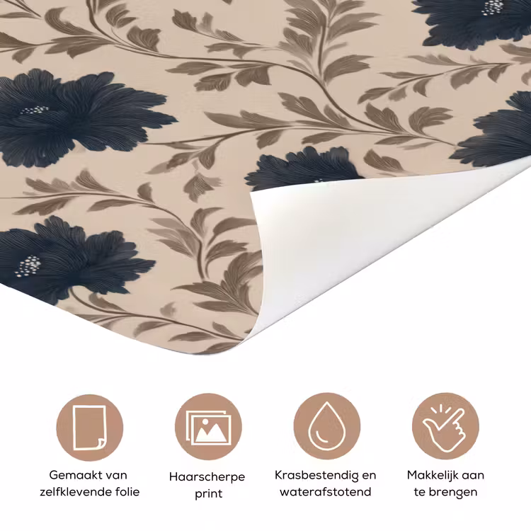 Motief - Bloemen - Zwart - Beige deurposter klein 289 -closeup_NL