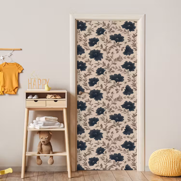 Motief - Bloemen - Zwart - Beige deurposter klein 289 -sfeer4