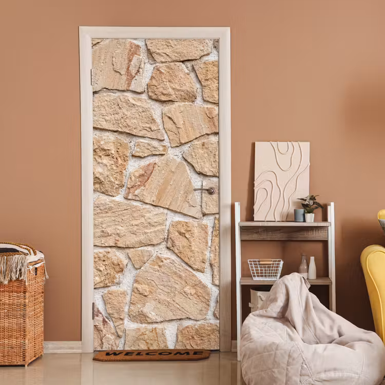Muur - Steen - Patroon - Rustiek - Beige deurposter klein -sfeer1