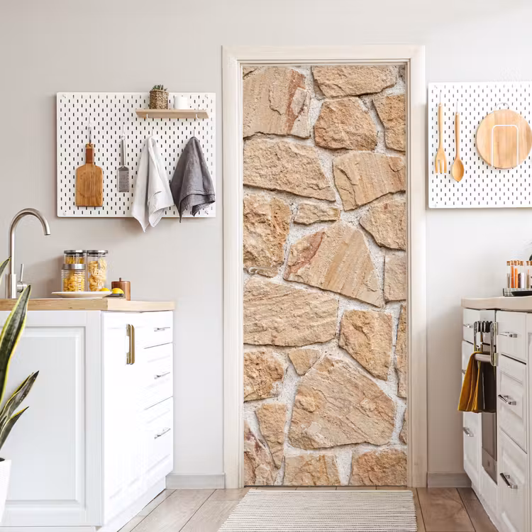 Muur - Steen - Patroon - Rustiek - Beige deurposter klein -sfeer5