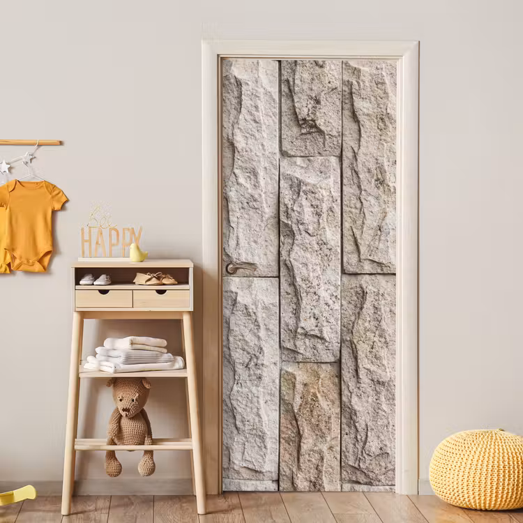 Muur - Steen - Ruw - Beige - Textuur deurposter klein -sfeer4