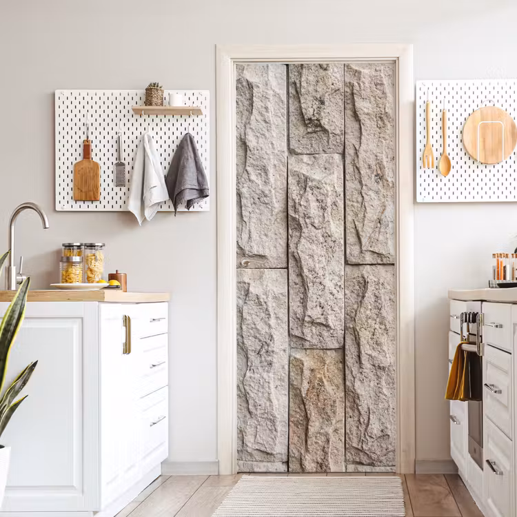 Muur - Steen - Ruw - Beige - Textuur deurposter klein -sfeer5
