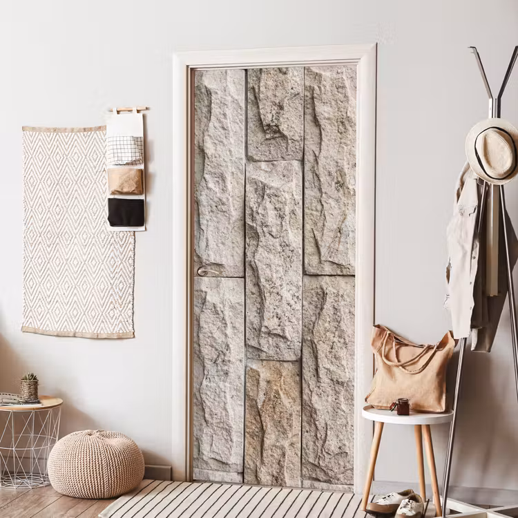 Muur - Steen - Ruw - Beige - Textuur deurposter klein -sfeer6