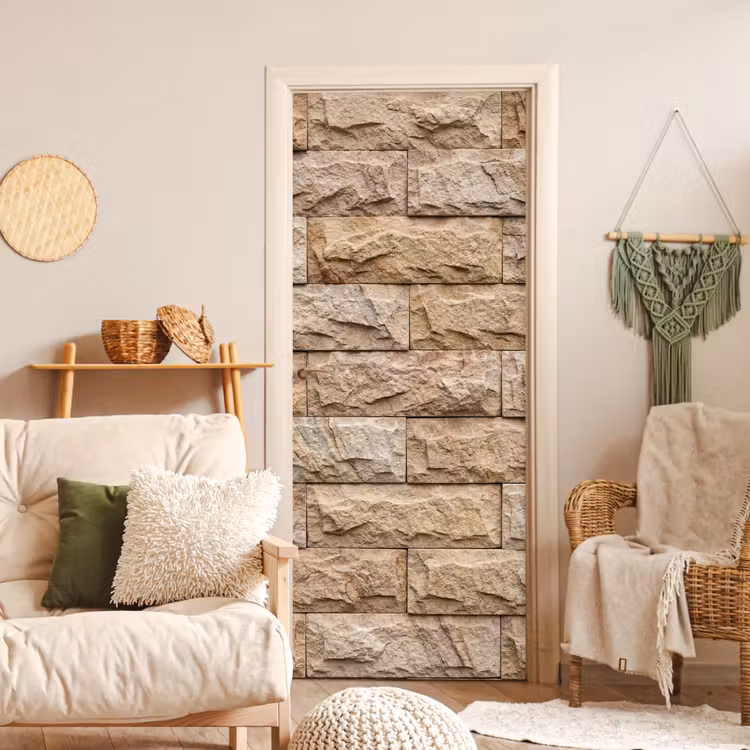 Muur - Steen - Ruw - Textuur - Beige deurposter klein -sfeer2